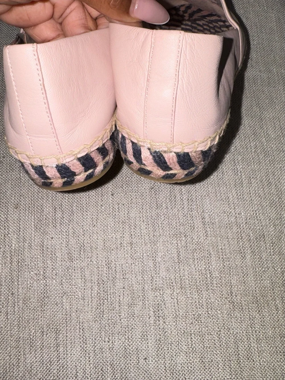 Tory Burch Blush Pink and Black Leather Espadrille Flats